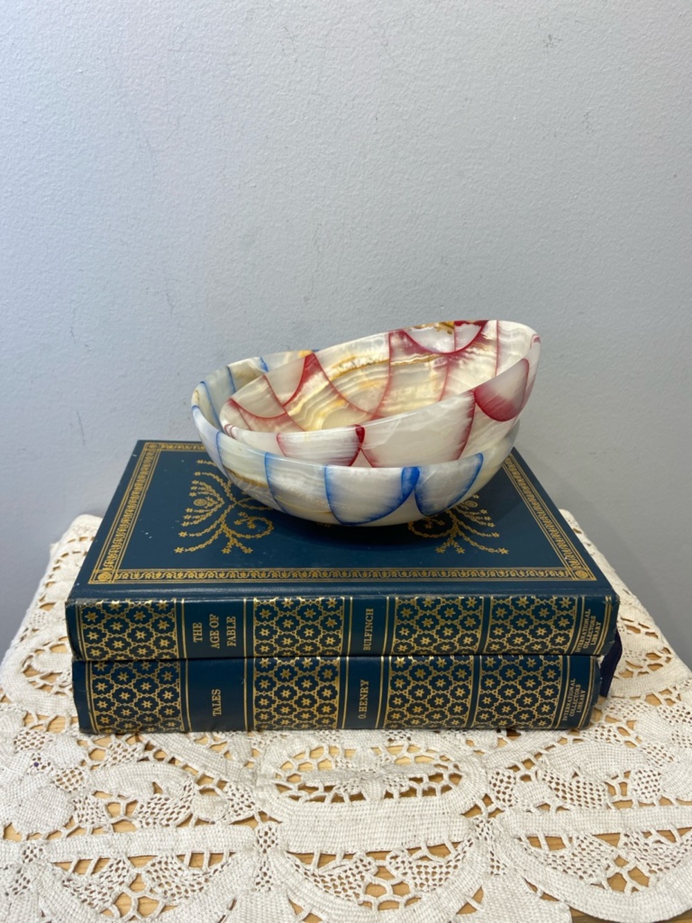 Set of 2 Dyed Banded Onyx Marble Bowls